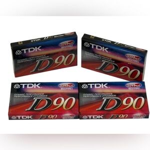 NEW TDK D90 Cassette Tapes ~ Bundle of 4 ~ Blank Media Audio Cassette